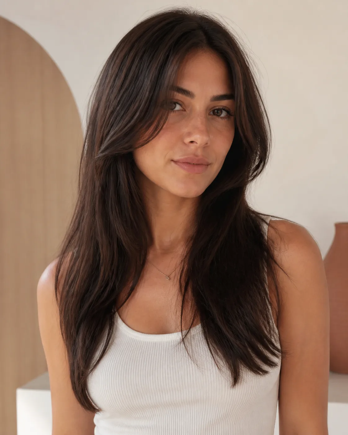 Curtain layers haircut shown in natural editorial light