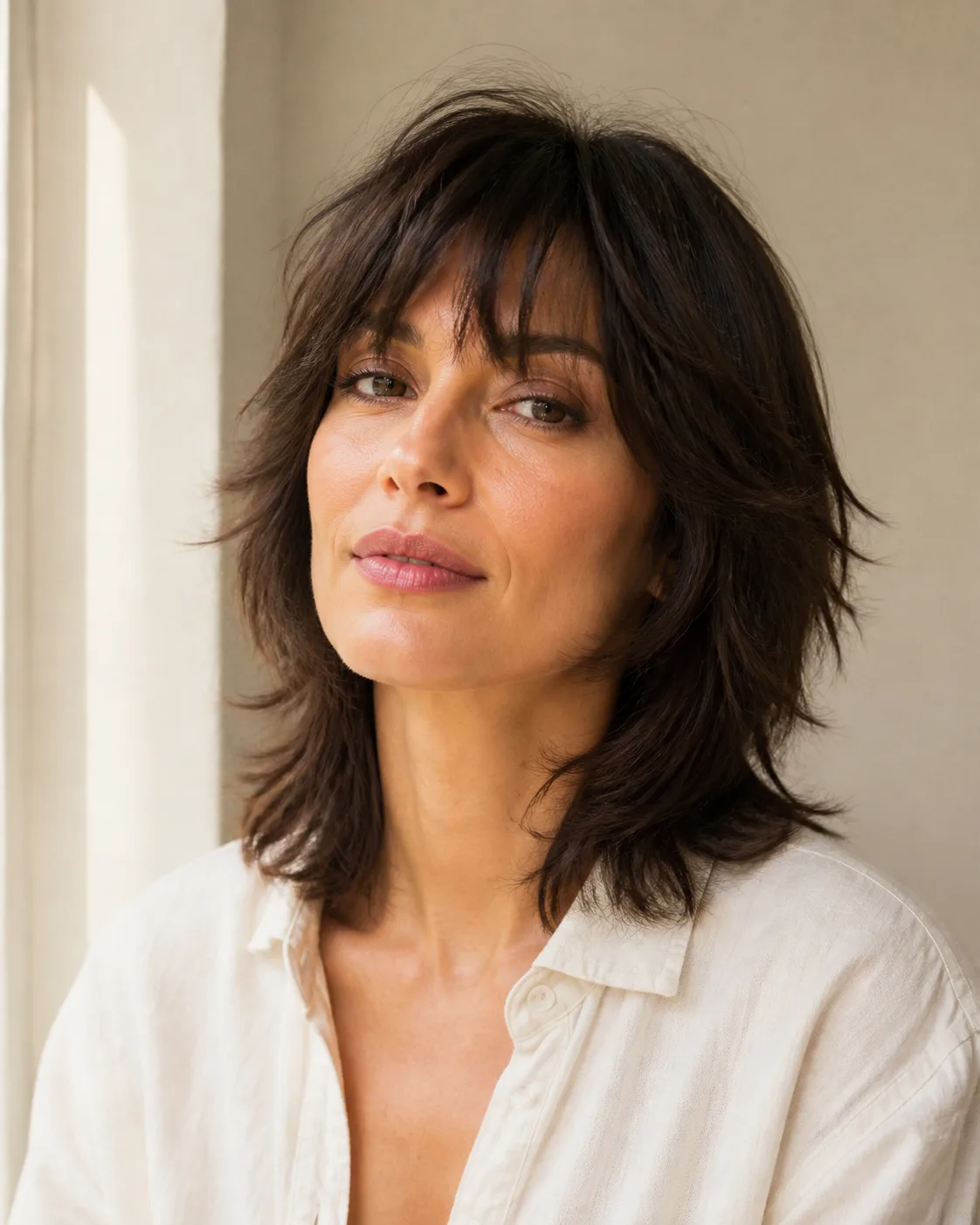 Soft shag haircut shown in natural editorial light